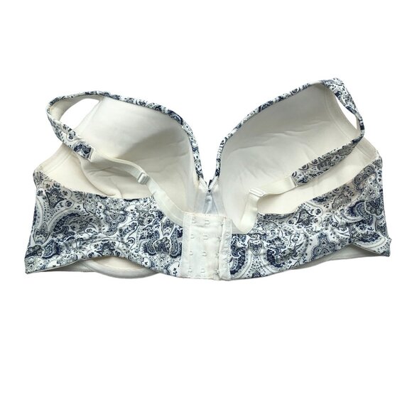 Cacique Lightly Lined Full Coverage Bra White & Blue Paisley Print 46DD - Picture 2 of 4